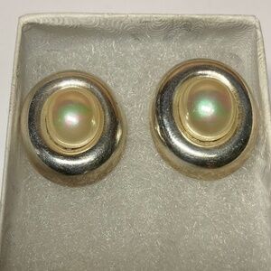 Vintage Sterling Silver Barra Post Earrings with single Pearl. 7/8 inches long